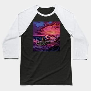 watercolor cat riding shark Baseball T-Shirt